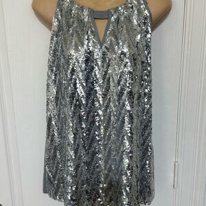 INC International Concepts Silver Sequin Tank Top